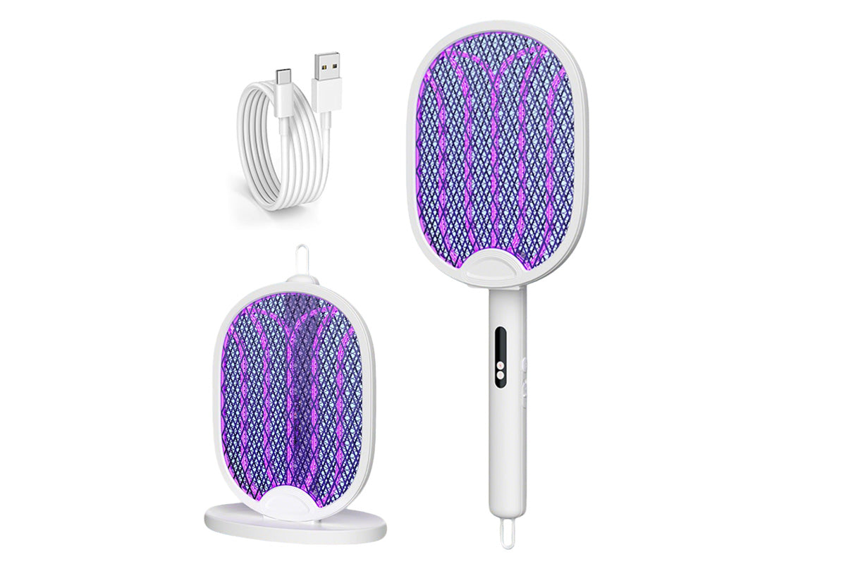 Foldable Electric Mosquito Swatter with Charging Base Station Mosquito Zapper Fly Killer Rechargeable Bug Zapper