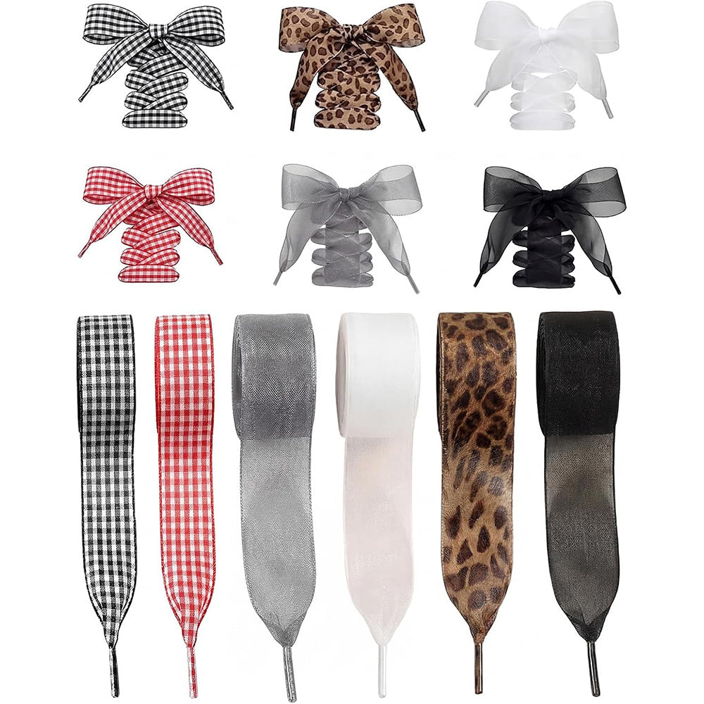 6 Pairs Wide Satin Ribbon Replacement Shoelaces for Sneakers Boots