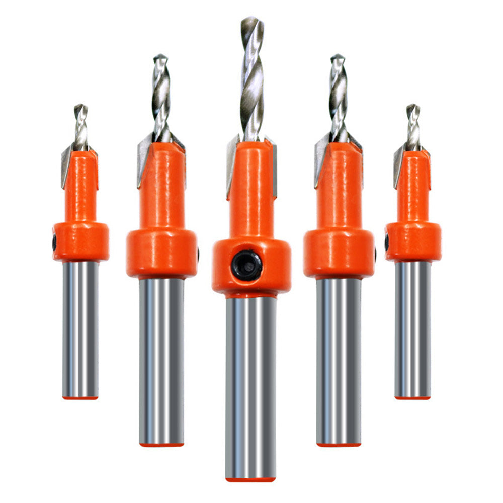 5 Piece 2.8 to 4.0mm Carbide Countersink Drill Bit Set for Woodworking