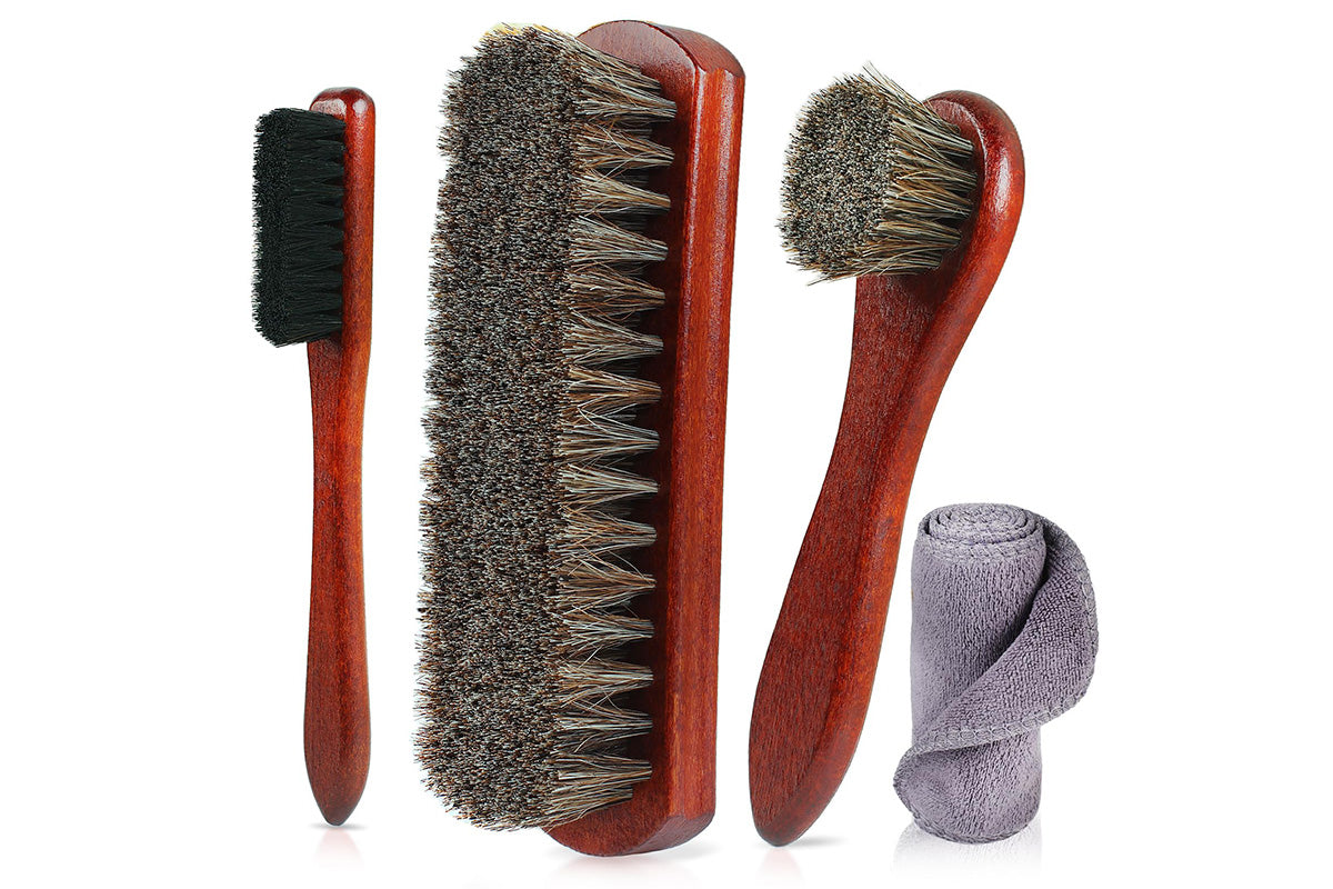 4Pcs Horsehair Shoe Brush Set Leather Cleaning Polishing Kit