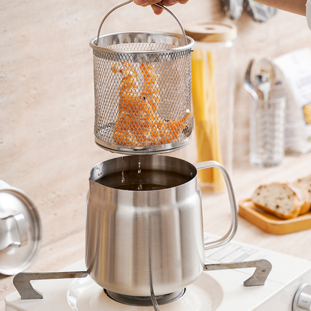 2L Stainless Steel Oil Strainer Storage Pot with Filter Mesh and Cover