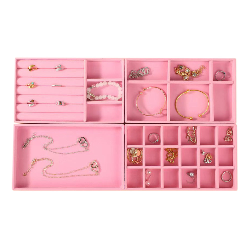 4pcs Stackable Jewelry Organizer Boxes Set for Earrings Rings Necklaces Bracelets