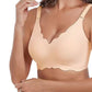 Wireless Bra Soft High Elastic V Neck Wavy Trim-Beige