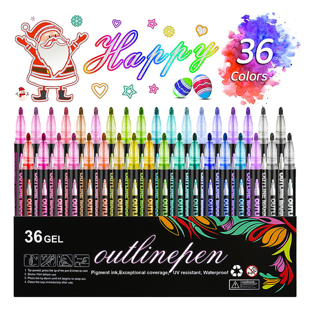 36 Color Multicolored Double Line Outline Marker Pen Set Painting Art