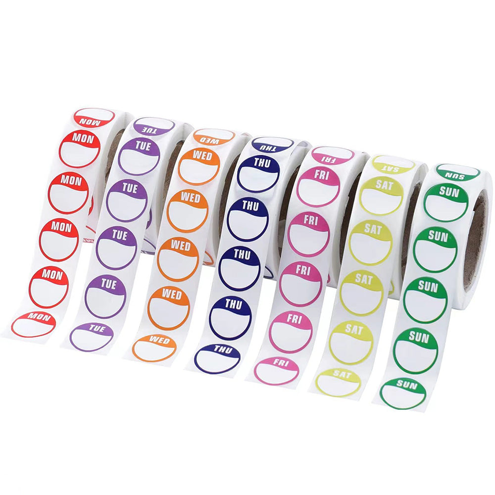 7 Rolls 3500 Round Day Dot Food Storage Labels for Catering