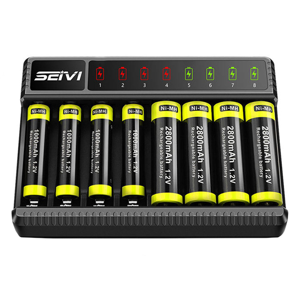 8 Slot Smart Battery Charger with LED Display for AA AAA NiMH Rechargeable Batteries