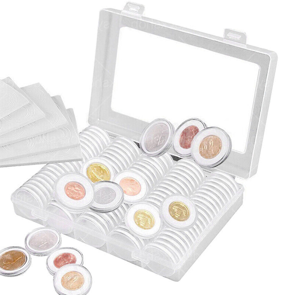 200Pcs Plastic Coin Capsules with Storage Box and Foam Gasket