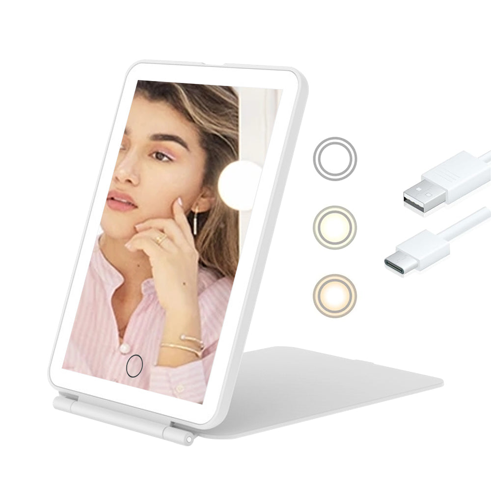 Rechargeable Makeup Mirror Portable Vanity Mirror with 3 Light Colors