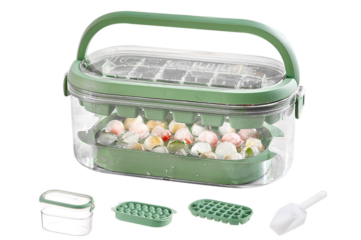 2-Tier Ice Cube Tray Mold with Press-Release Lid and Storage Box for Kitchen