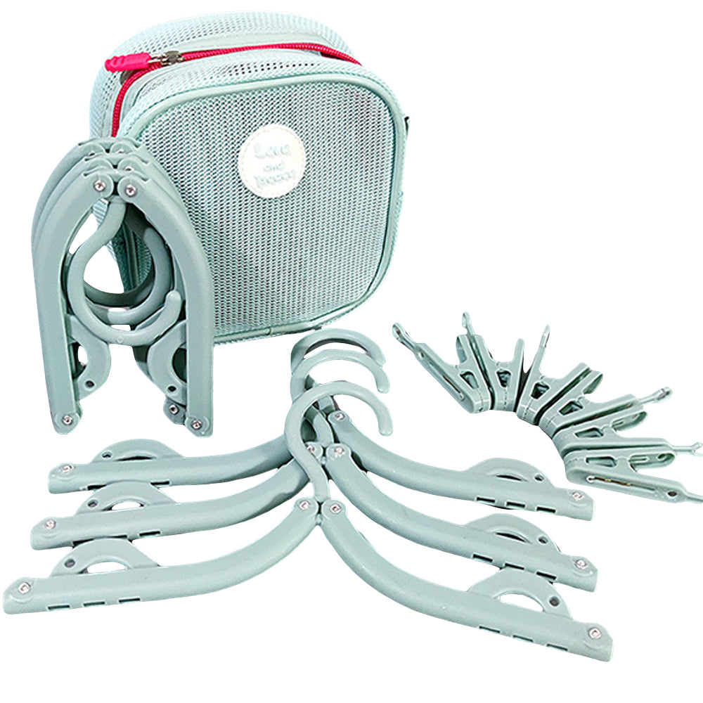 Foldable Travel Hanger Set with Clips and Storage Bag