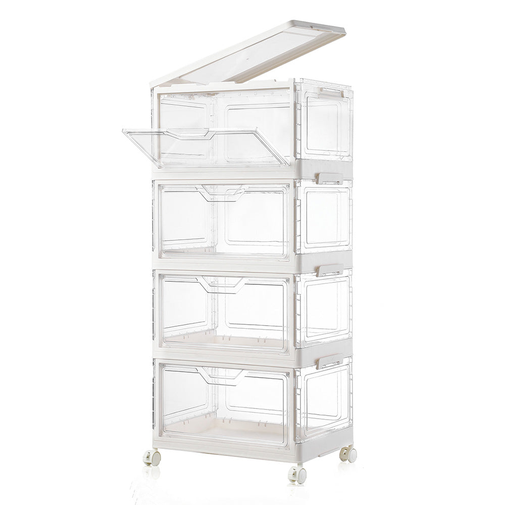 4 Tier Clear Storage Bins with Lids Stackable Plastic Bins with Wheels for Closet Bedroom Living Room