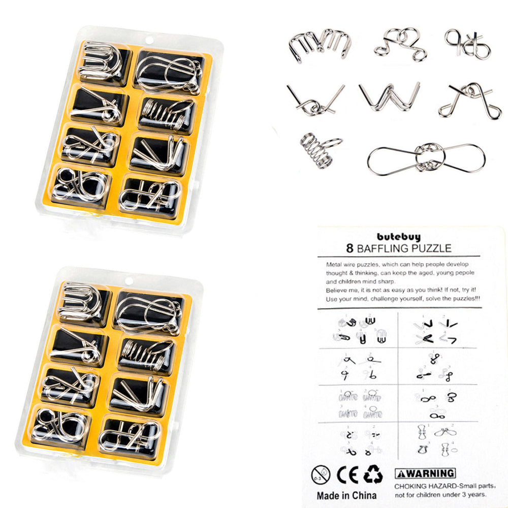 2 Set of Brain Teasers Metal Puzzles-16 Pack