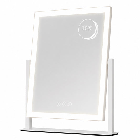 10X Magnifying LED Makeup Mirror 3-Color Dimmable 360-Degree Rotation Tabletop Vanity
