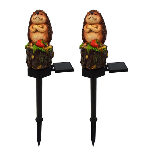 2Pcs Garden Hedgehog Stake Lights-Hedgehog with Red Fruit