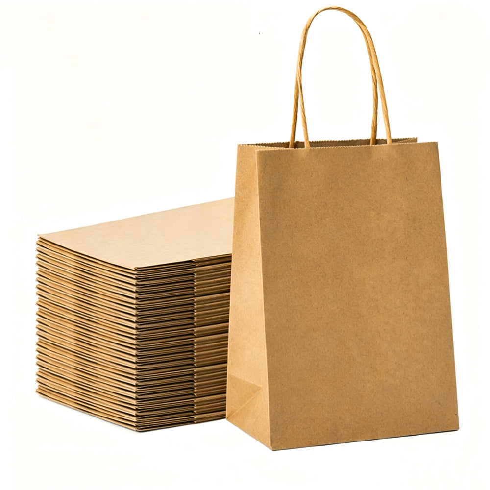 50 Pack Brown Kraft Paper Gift Shopping Bags with Handles for DIY