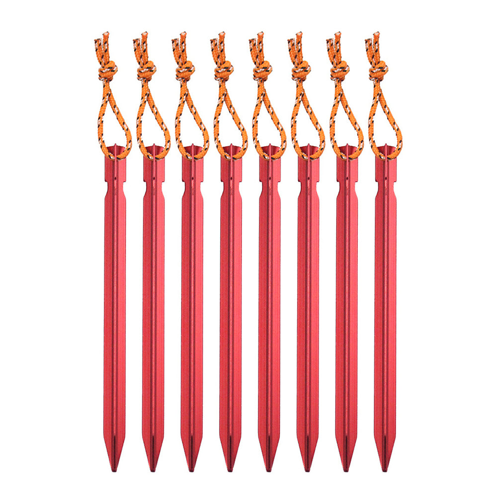 8Pcs Aluminum Alloy Tent Stakes Outdoor Camping Trip Tent Peg with Rope