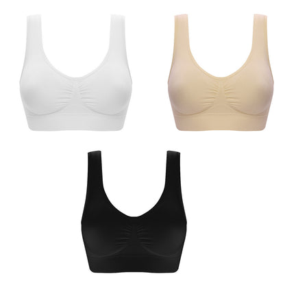 3Pcs Womens Seamless Comfortable Yoga Sports Lace Bras-White, Cuticolour, Black