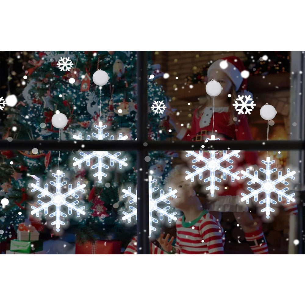 3Pcs LED Lights Snowflake Window Suction Cup Decoration