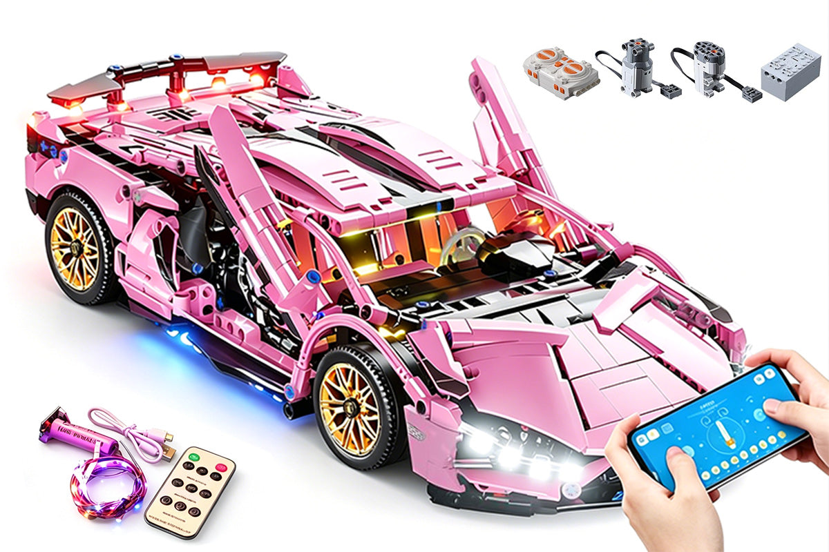 Motorized Building Blocks Car Remote and APP Dual Control RC Toy Car with LED Lights