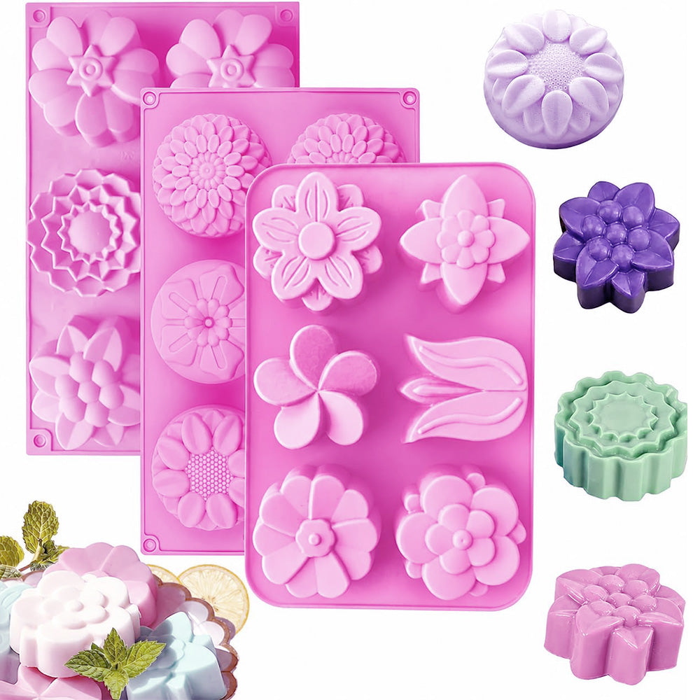 3 Pack Flower Soap Mold Silicone Baking Molds for Soap Chocolate Cake