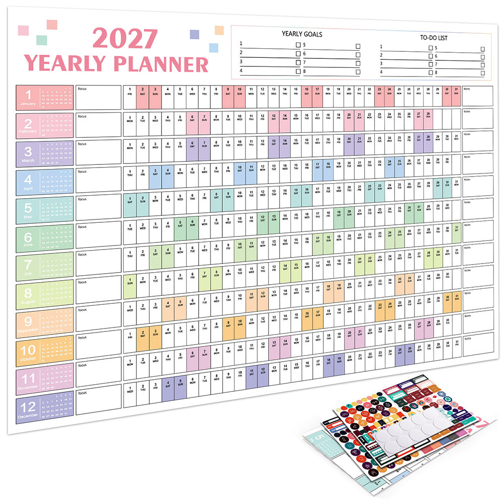 2027 Full Year Wall Calendar for Home Office and School Planning