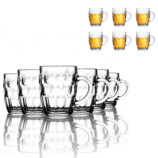 6Pcs 560ml Thick Dimpled Glass Beer Mugs with Handles