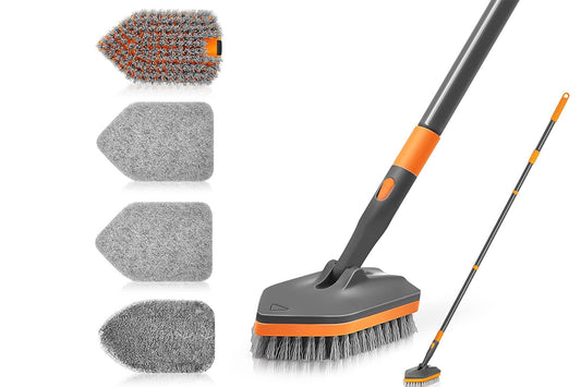 Extendable Tile Scrub Brush with 4 Brush Heads Shower Floor Cleaning Brush