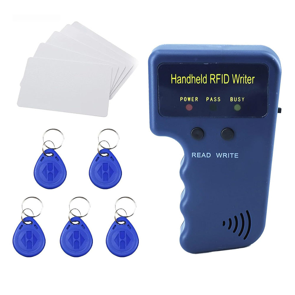 125KHz RFID Card Copier Duplicator Handheld ID Cloner with 5 Key Fobs and 5 White Cards
