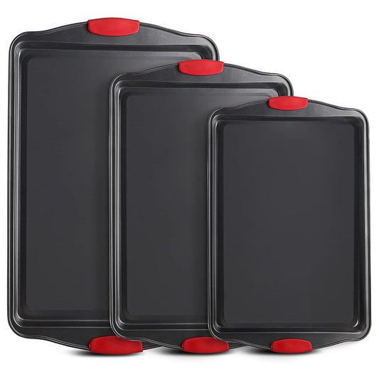 3Pcs Nonstick Kitchen Oven Baking Pans Set Premium Carbon Steel Bakeware for Oven Baking