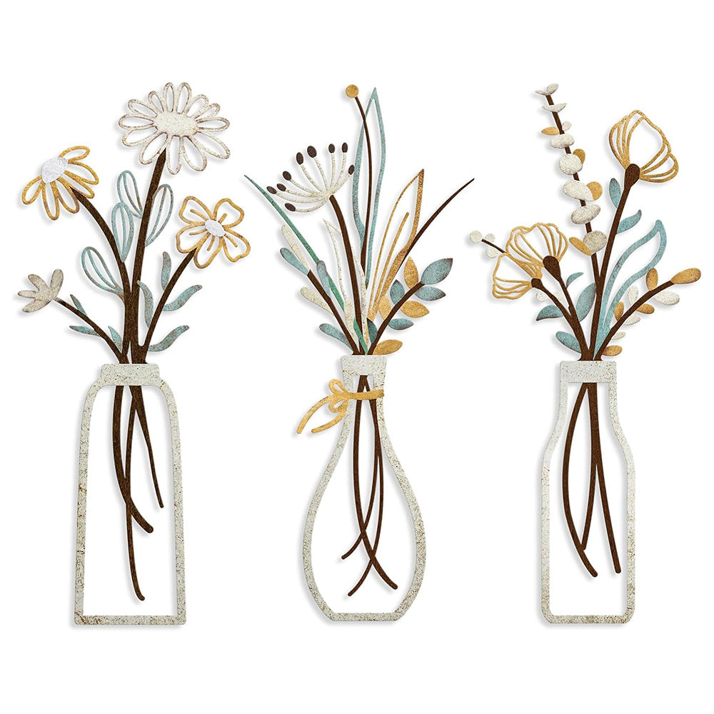 3Pcs Metal Floral Wall Decor Set Rustic Flower Wall Art for Living Room Bedroom