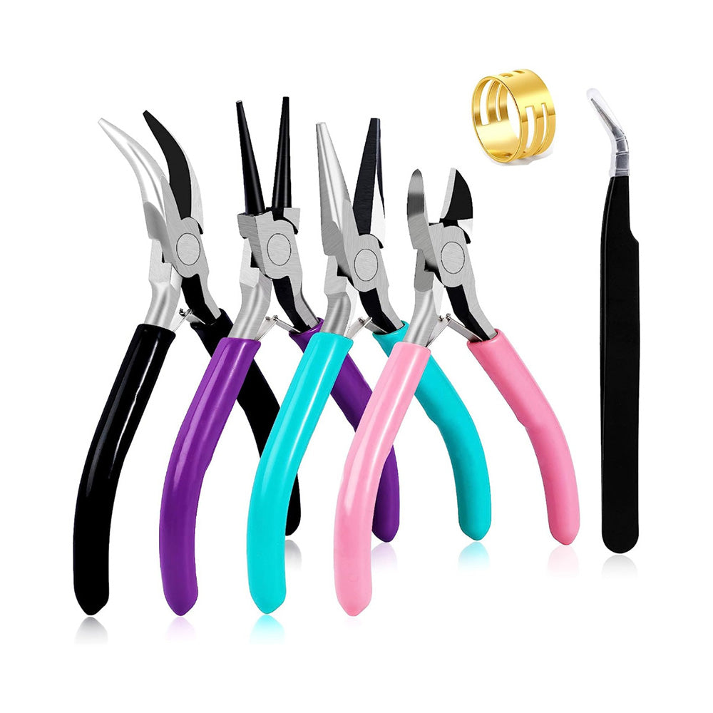 Jewelry Making Pliers Kit with Tweezers and Ring for DIY Beading