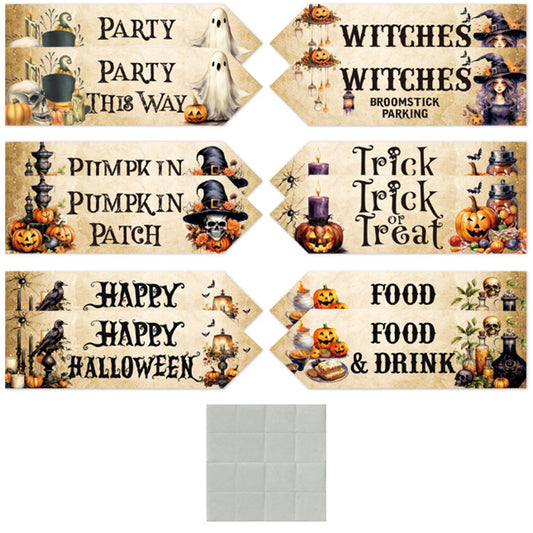 Set of 12 Halloween Pumpkin Trick or Treat Party Decoration Arrow Signs