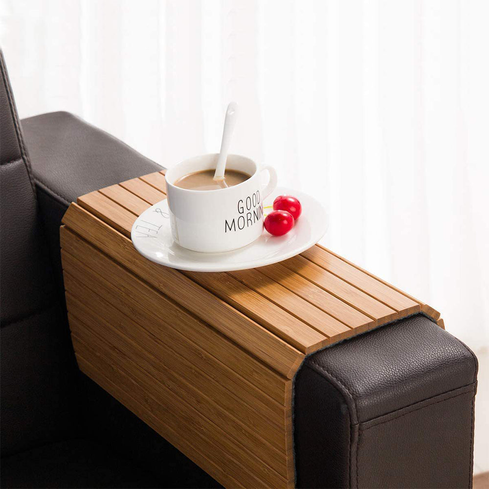 Flexible Wooden Sofa Arm Tray Serving Table Armchair Tray Foldable Armrest Protector