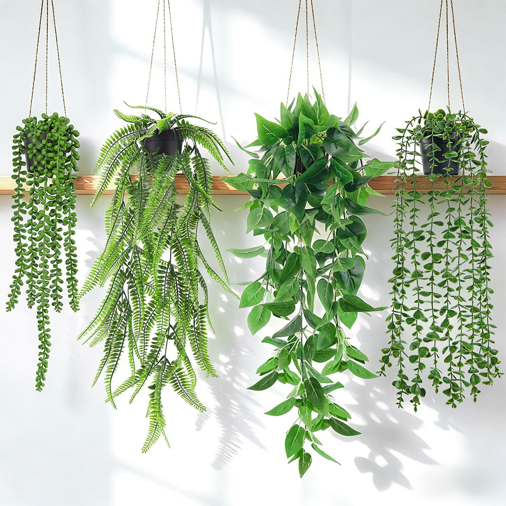 4 PCS Fake Hanging Plants with Pots Artificial Plants for Wall Room Balcony Office