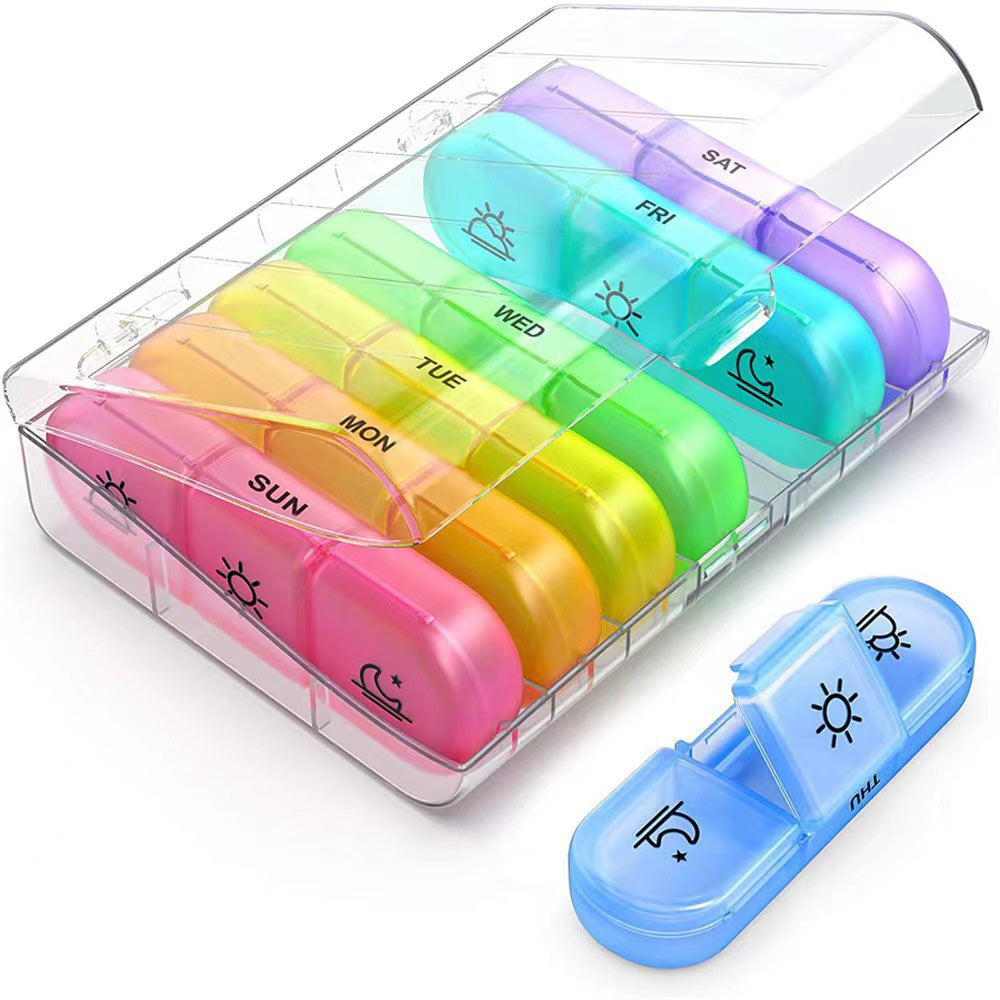 Weekly Pill Box Organizer 7 Days Tablet Storage Dispenser With One Side Large Openings