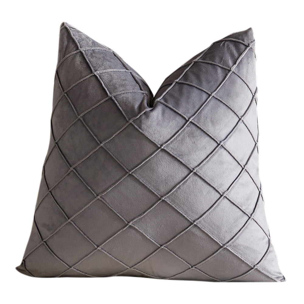 Velvet Rhombus Pleated Cushion Cover for Sofa Bedroom and Window Seat-Grey