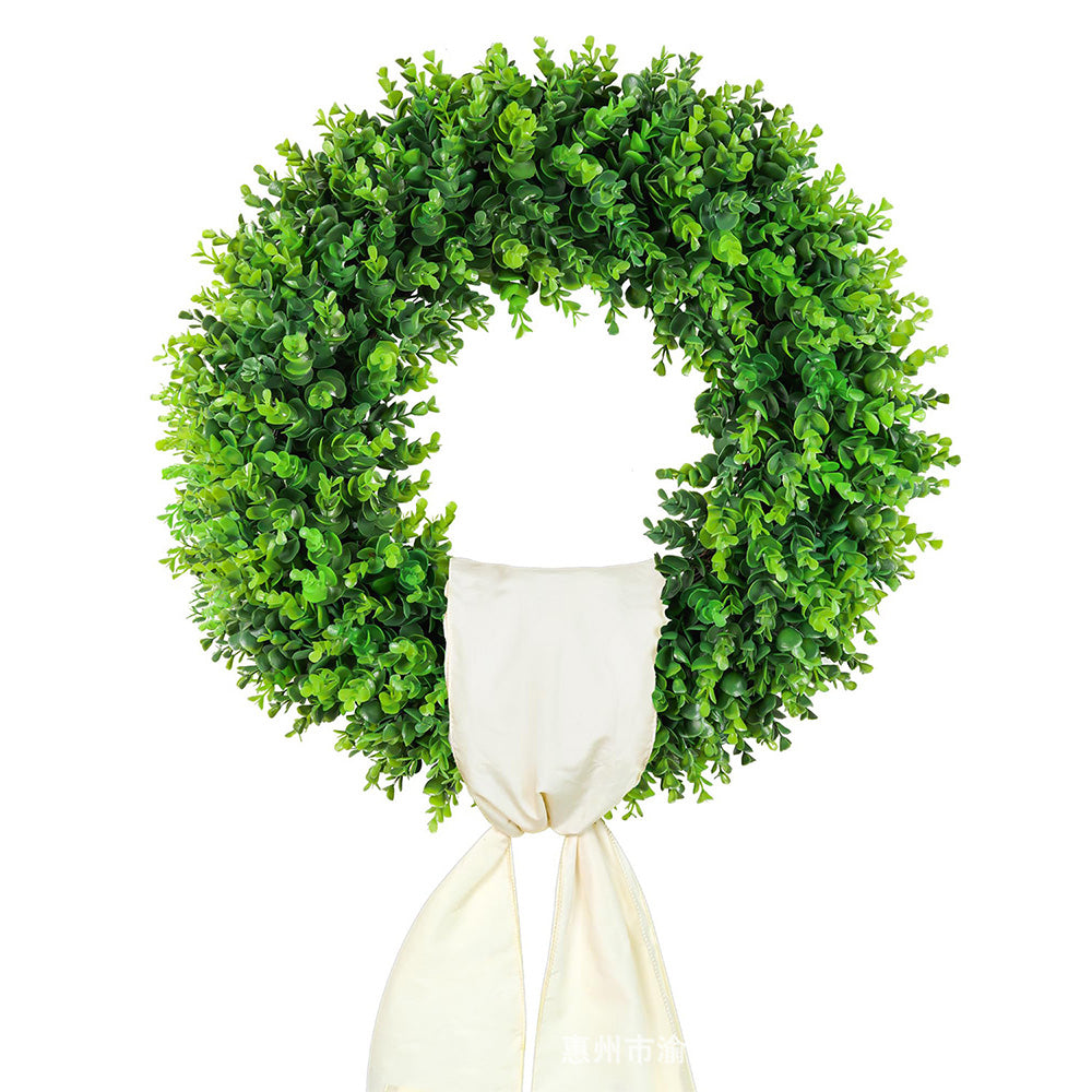 Foldable Artificial Eucalyptus Wreath with Scarf for Door and Wall Decor