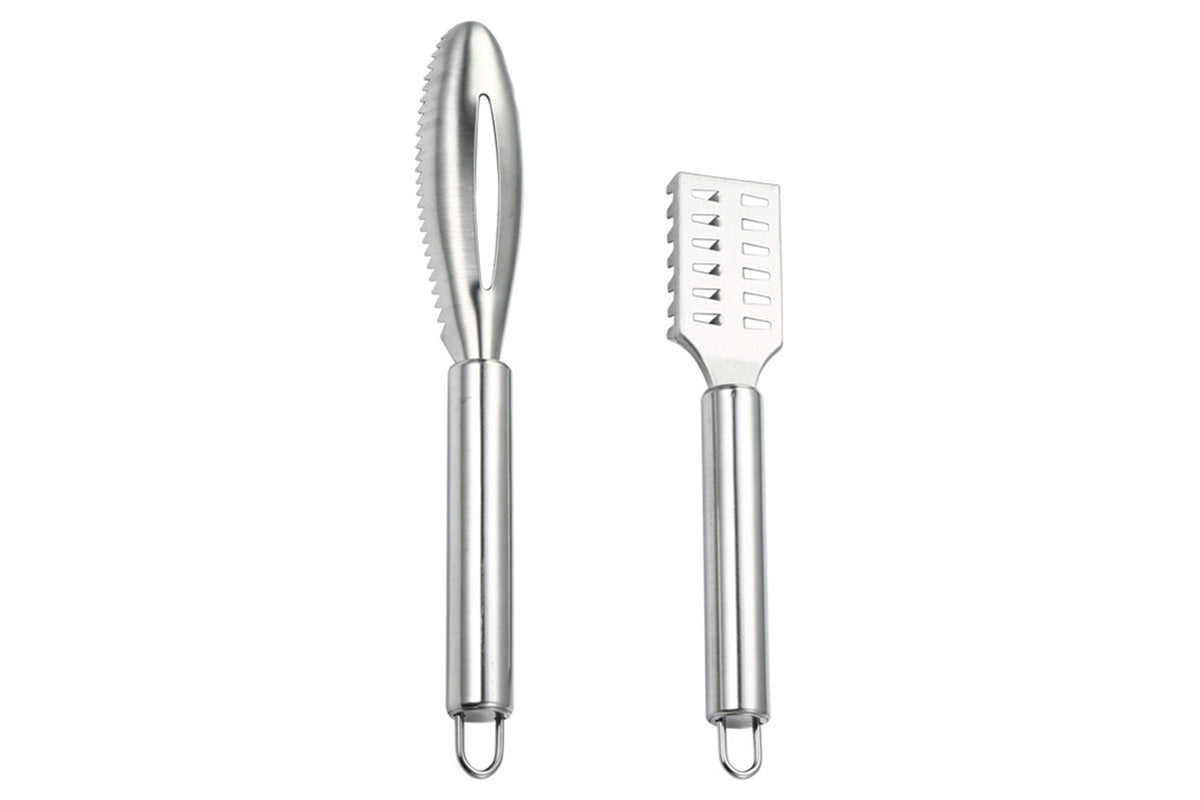 2Pcs Stainless Steel Fish Scaler Brush Scale Scraper Skin Remover Kitchen Seafood Clean Tool