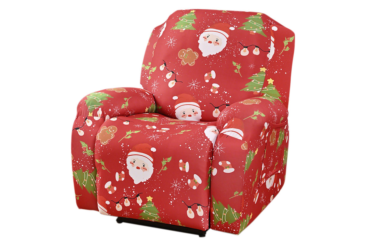 Christmas Recliner Chair Cover Sofa Slipcover with Side Pocket