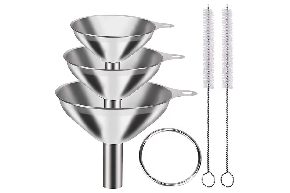 6PCS Stainless Steel Mini Funnels And Cleaning Brushes For Kitchen Filling Bottles