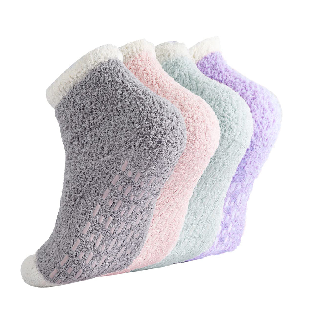 4Pcs Non-Slip Grip Socks for Women Fluffy Slipper Socks
