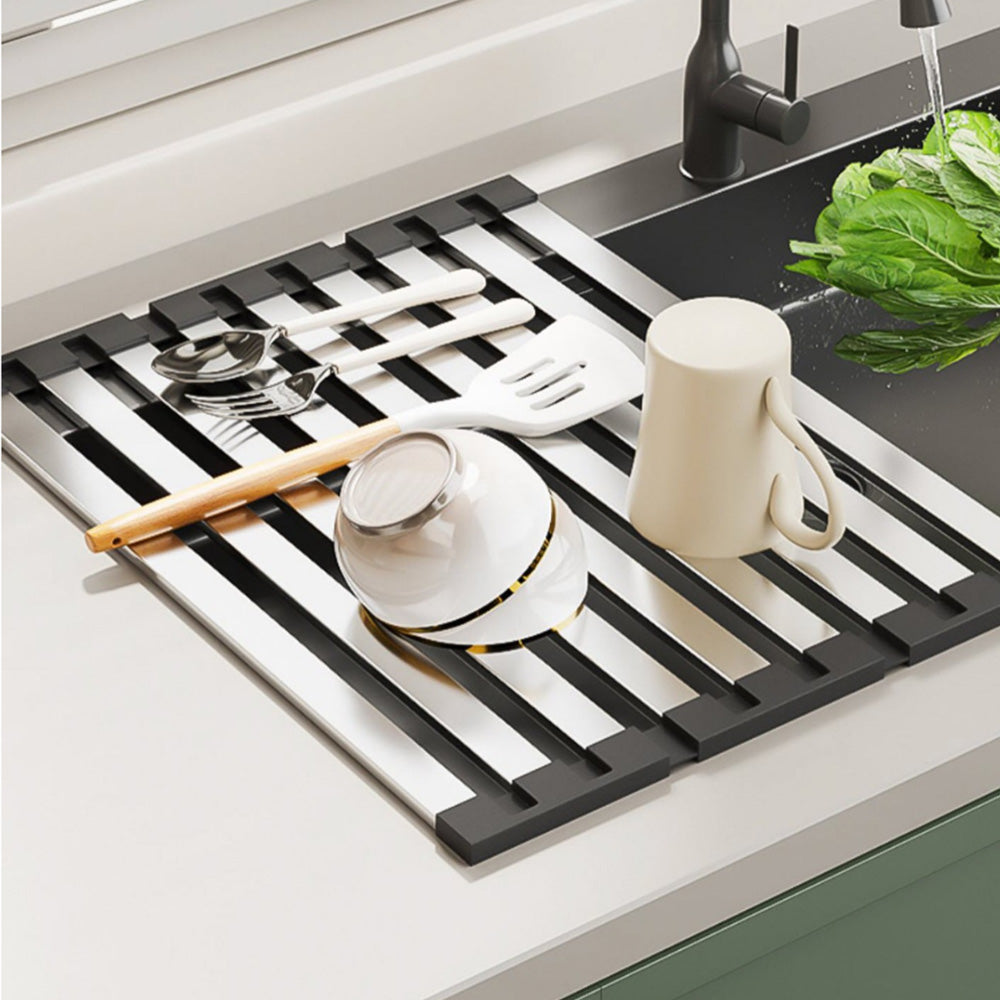 Dish Rack Drying Drainer Stainless Steel Over Sink Rack Foldable Dish Drainer for Kitchen