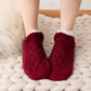 V Cut Faux Shearling Slipper Socks Non Slip Indoor Winter Socks-Wine Red