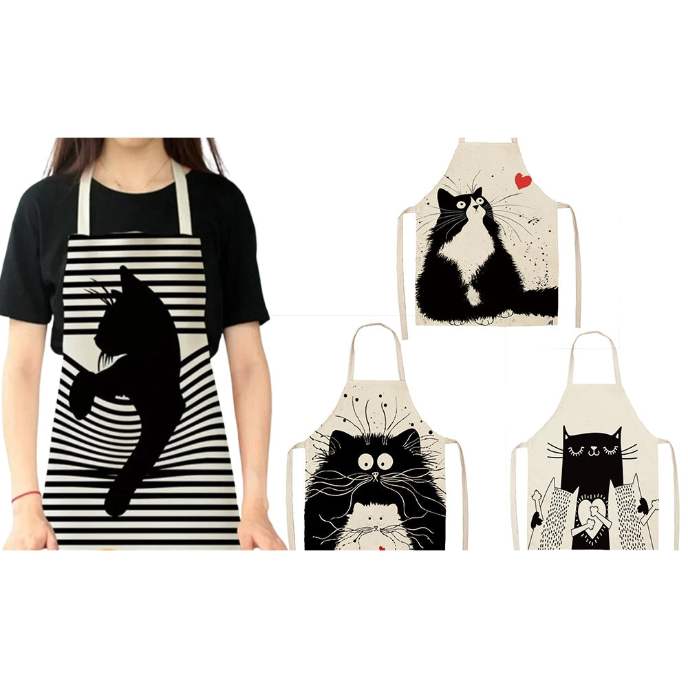 Linen Cartoon Cat Printed Apron