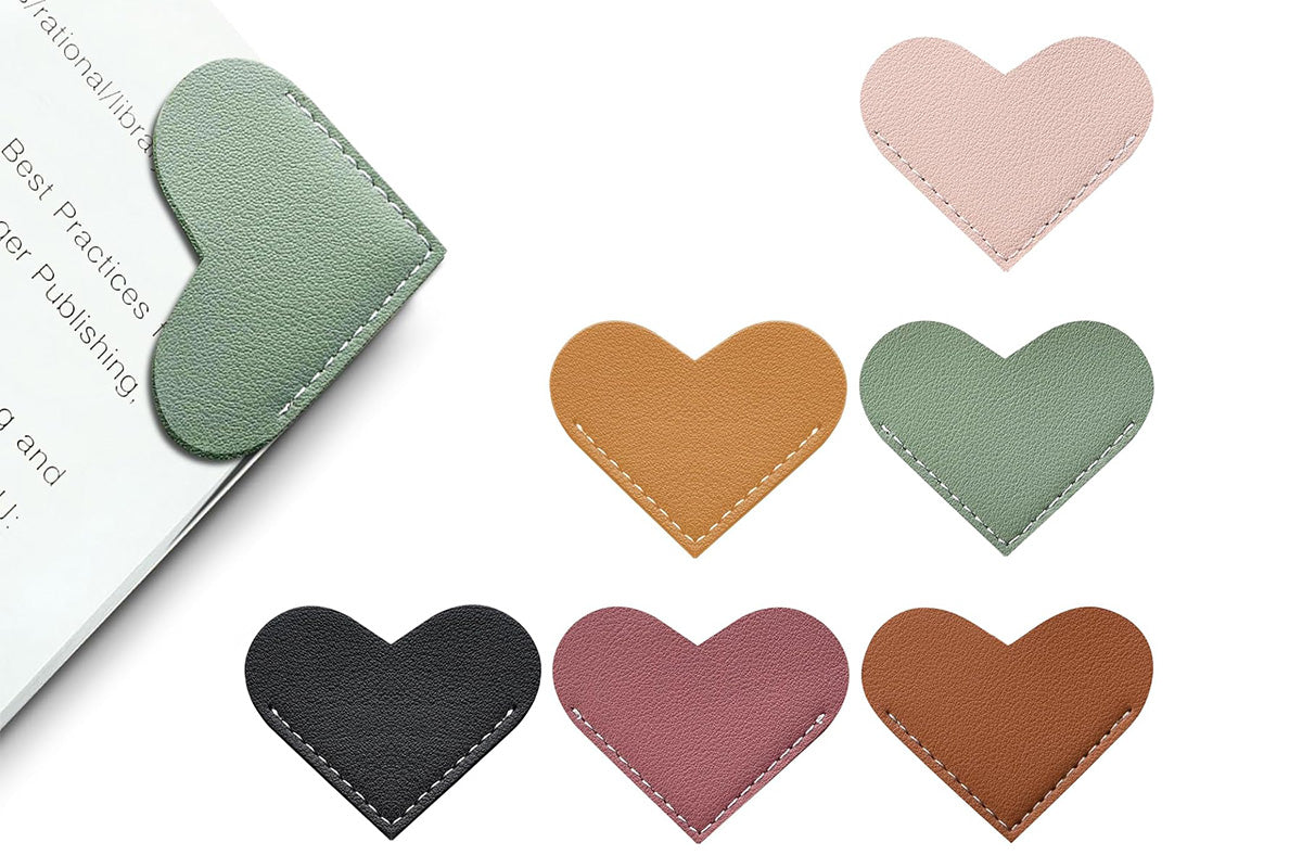 6pcs PU Leather Heart Bookmarks Cute Corner Page Protectors for Teachers Students Book Lovers