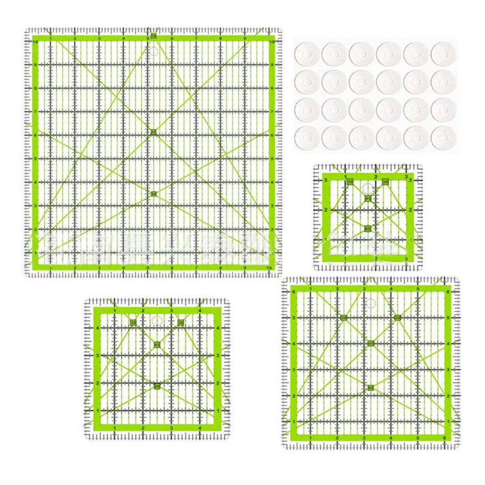 4Pcs Square Acrylic Quilting Rulers Set Green Non Slip Patchwork Sewing Templates