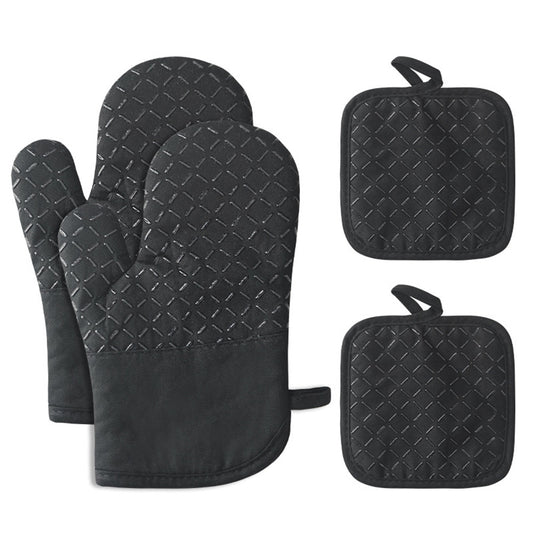 Cotton Silicone Oven Mitts Set with Pot Holders