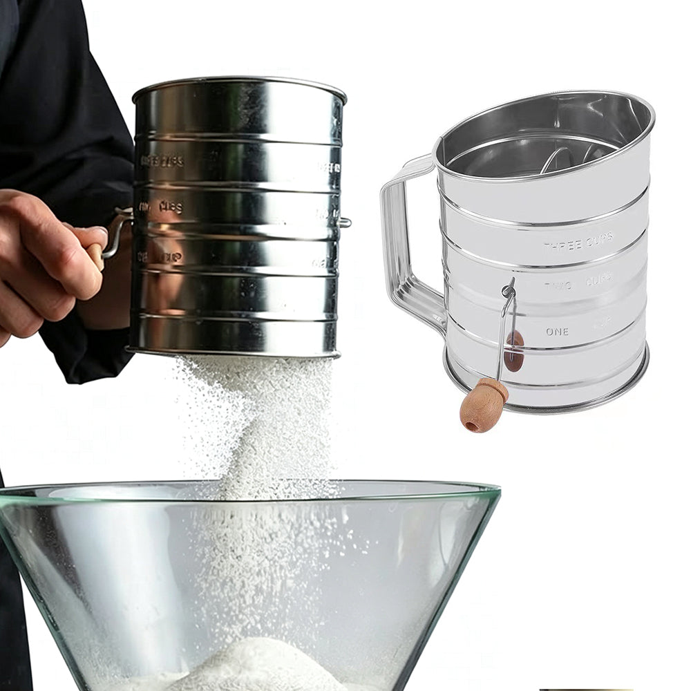Mesh Flour Sifter Baking Icing Sieve Strainer Cup Sugar Shaker Mechanical Metal