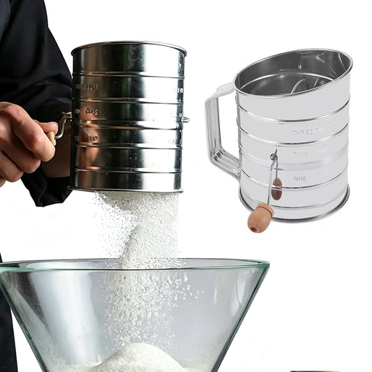 Mesh Flour Sifter Baking Icing Sieve Strainer Cup Sugar Shaker Mechanical Metal