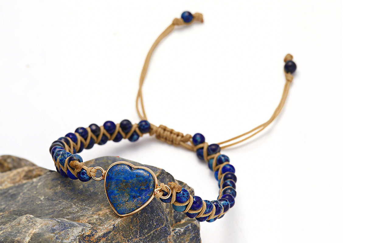 Handmade Natural Stone Beaded Bracelet Adjustable Woven Bangle for Women Jewelry